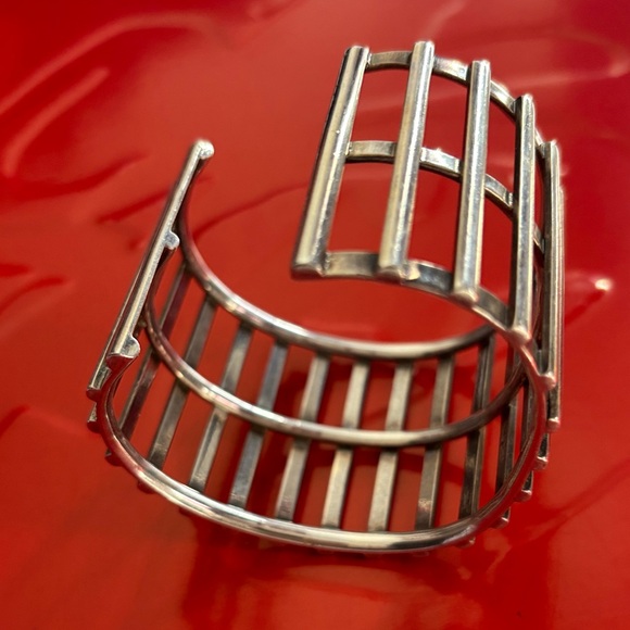 Mexico 925 Sterling Silver Ladder Wide Cuff - Picture 2 of 6